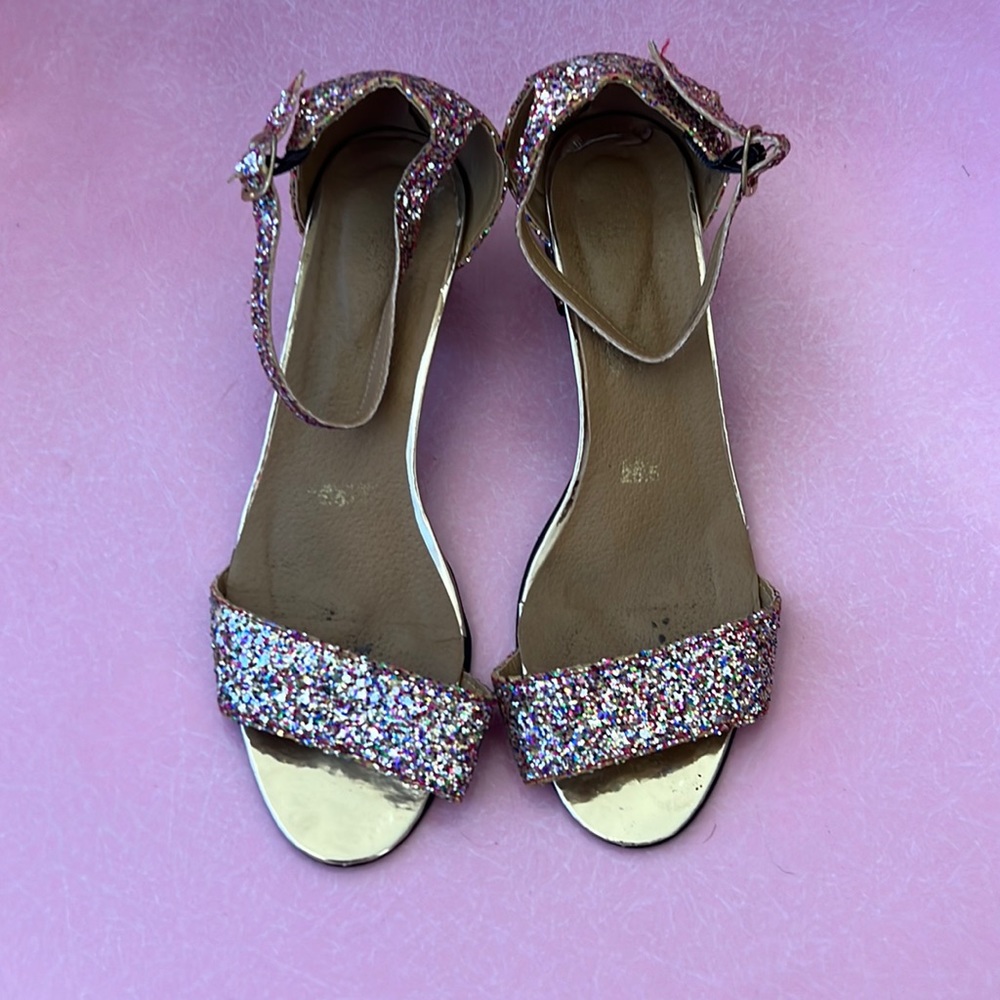 Golden Ponies gold glitter sandals 8.5 custom made in Mexico